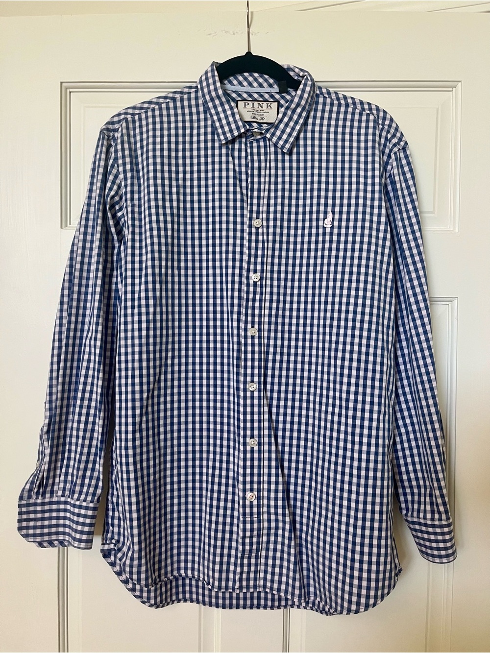 Thomas Pink Slim Fit Navy & White Gingham Check Jermyn Street London Line - M